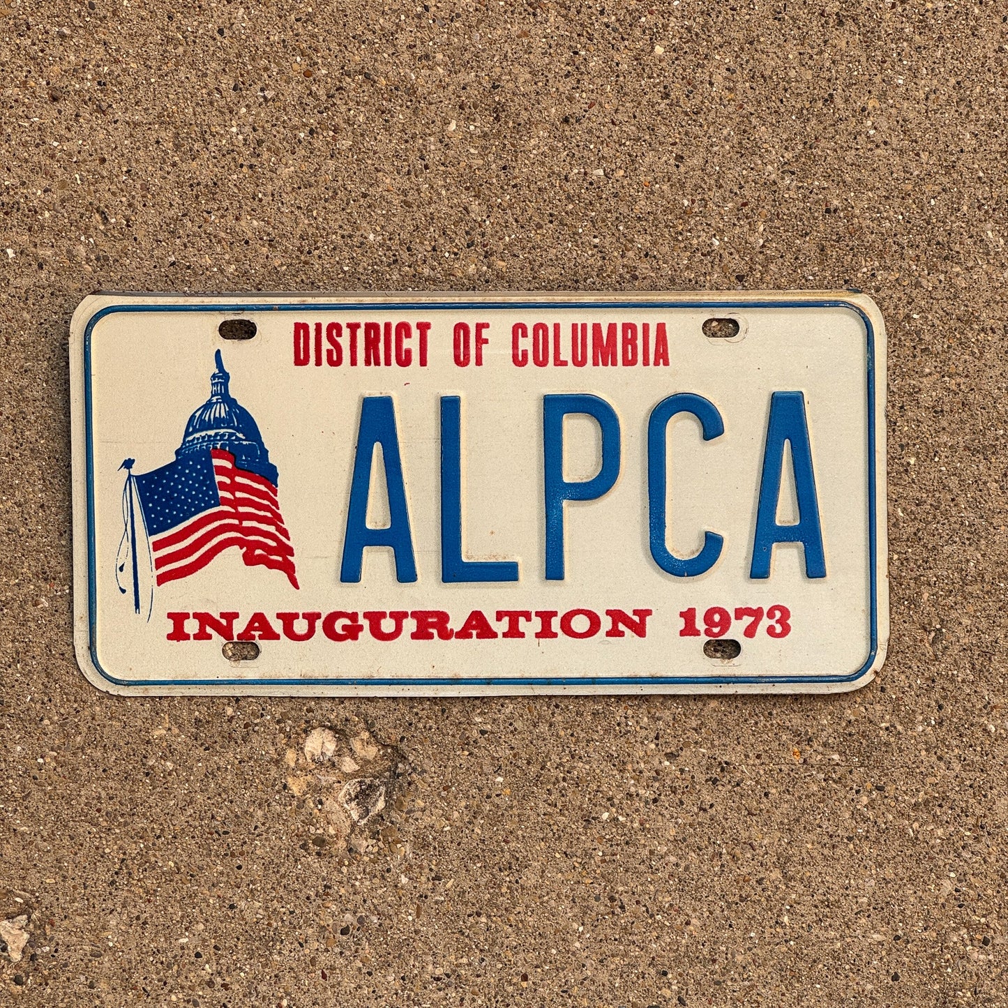 Photo of a 1973 Washington DC Vanity License Plate Auto Tag Garage Decor Vintage Nixon Inaugural Inauguration ALPCA