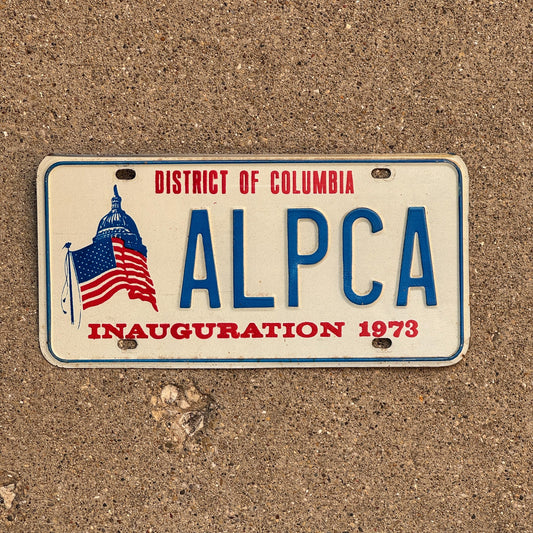 Photo of a 1973 Washington DC Vanity License Plate Auto Tag Garage Decor Vintage Nixon Inaugural Inauguration ALPCA