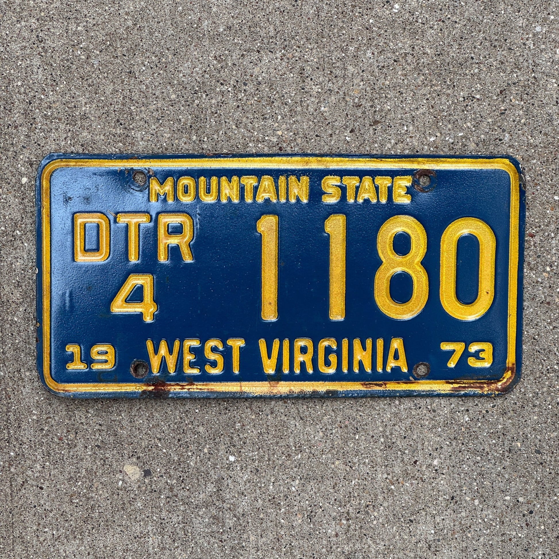 Photo of a 1973 West Virginia TRAILER License Plate Auto Tag Garage Decor Vintage DTR 4 1180