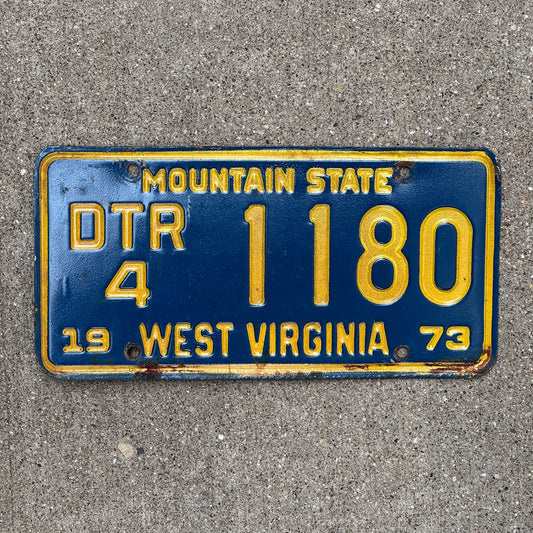 Photo of a 1973 West Virginia TRAILER License Plate Auto Tag Garage Decor Vintage DTR 4 1180
