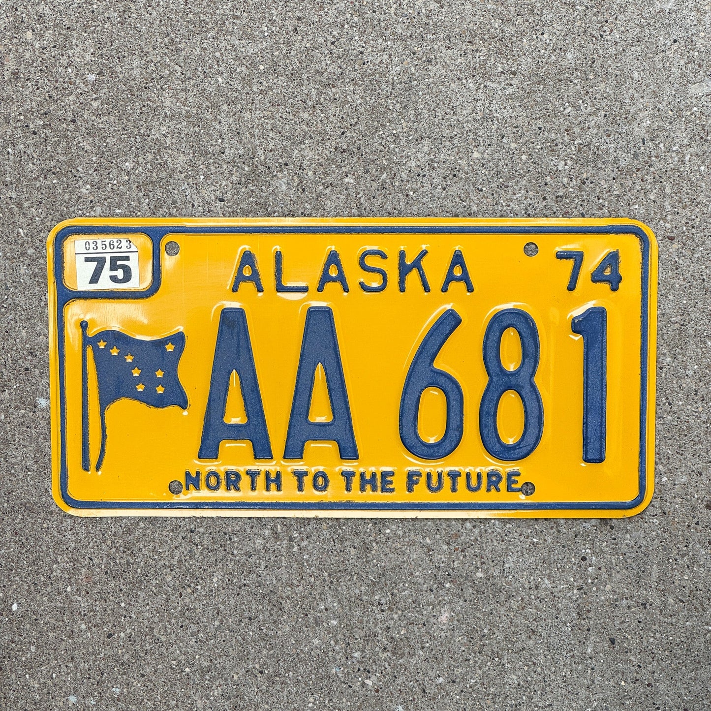 Photo of a 1974 1975 Alaska License Plate Auto Tag Garage Decor Vintage High Quality AA 681 with original patina
