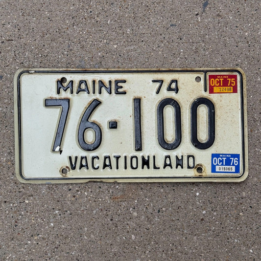 Photo of a 1974 1975 Maine License Plate Auto Tag Garage Decor Vintage Vacationland 76 100