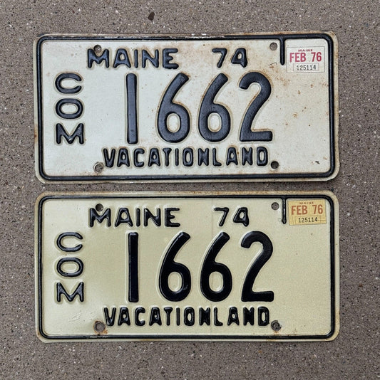 Photo of a 1974 1976 Maine Truck License Plate Pair Auto Tag Garage Decor Vintage 4 Digit 1662