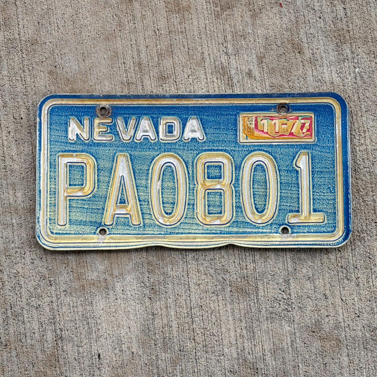 Photo of a 1974 1977 Nevada License Plate Auto Tag Garage Decor Vintage PA 0801 with original patina