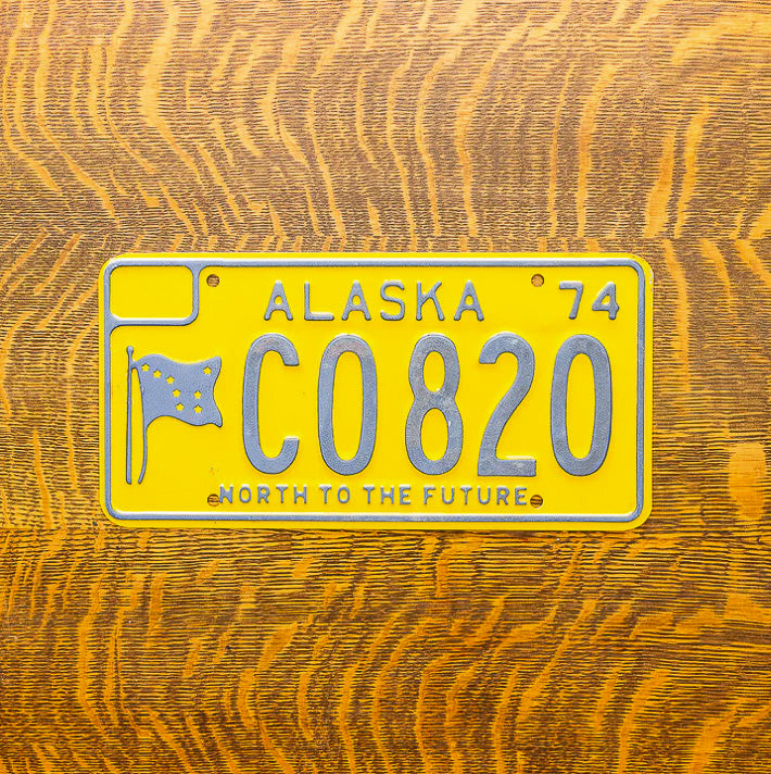 Photo of a 1974 Alaska License Plate Auto Tag Garage Decor Vintage C0 820 with original patina