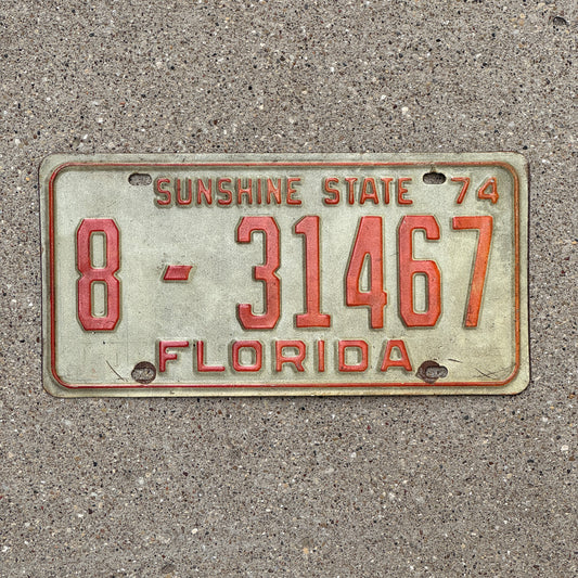 Photo of a 1974 Florida License Plate Auto Tag Garage Decor Vintage 8 31467 with original patina