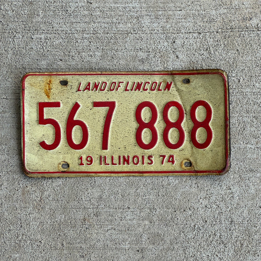 Photo of a 1974 Illinois License Plate Auto Tag 1 Garage Decor Repeat Repeating 888 567 888