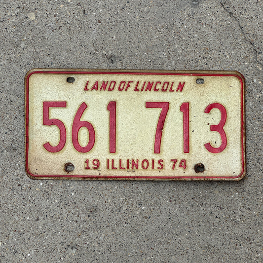 Photo of a 1974 Illinois License Plate Auto Tag 1 Vintage Garage 561 713 with original patina