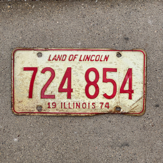 Photo of a 1974 Illinois License Plate Auto Tag 1 Vintage Garage 724 854 with original patina