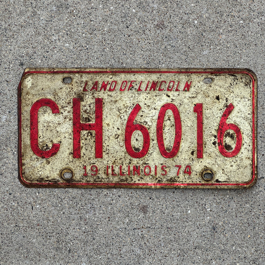 Photo of a 1974 Illinois License Plate Auto Tag 1 Vintage Garage CH 6016 with original patina