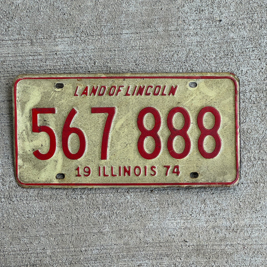Photo of a 1974 Illinois License Plate Auto Tag 2 Garage Decor Repeat Repeating 888 567 888