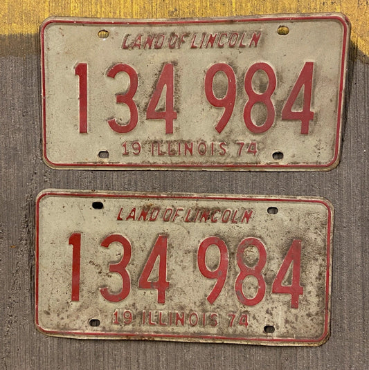 Photo of a 1974 Illinois License Plate Auto Tag Garage Decor Vintage 134 984
