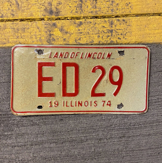 Photo of a 1974 Illinois License Plate Auto Tag Garage Decor Vintage Edward Eddie ED 29 with original patina
