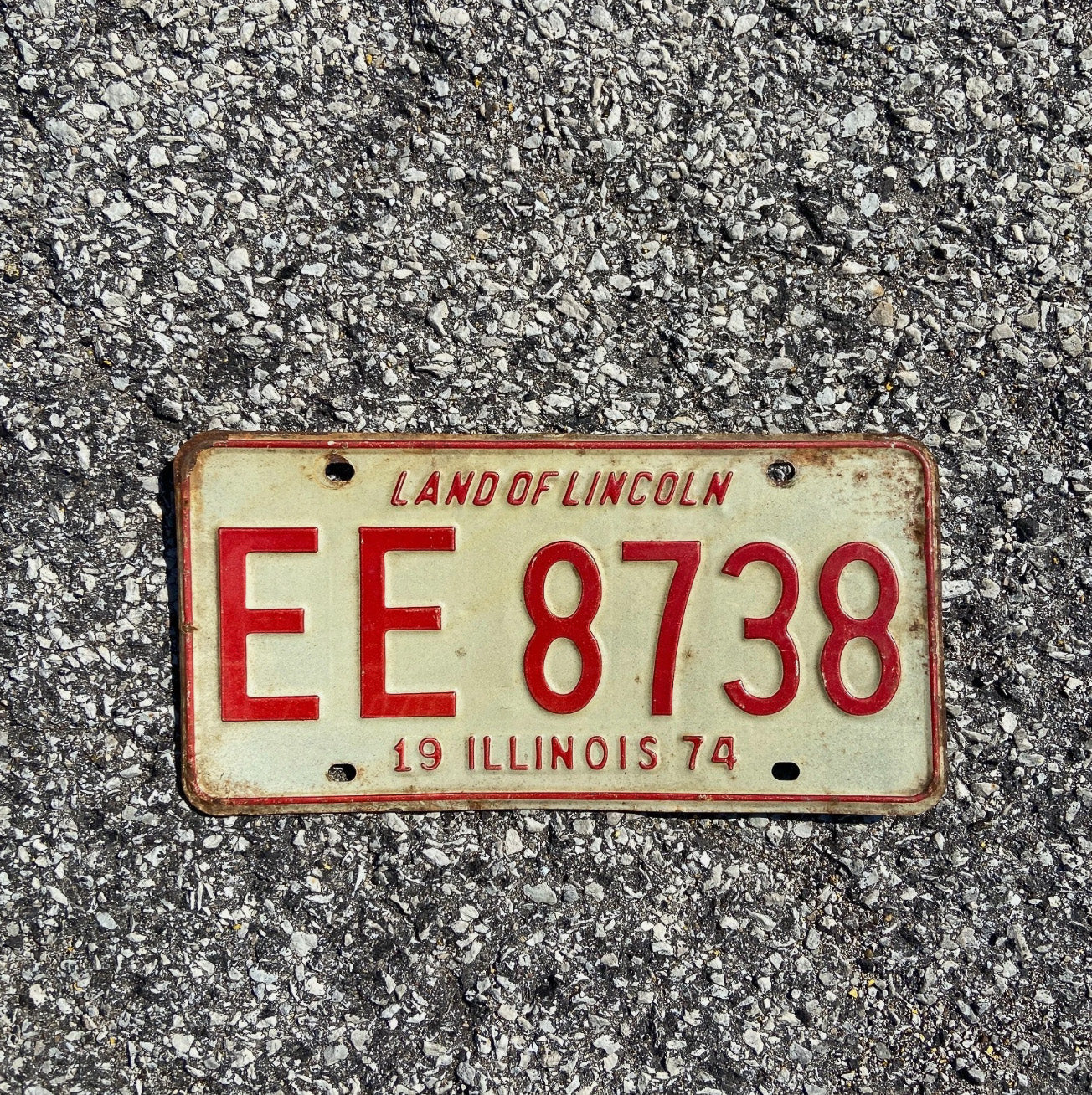 Photo of a 1974 Illinois License Plate Auto Tag Garage Decor Vintage Initials Name EE 8738