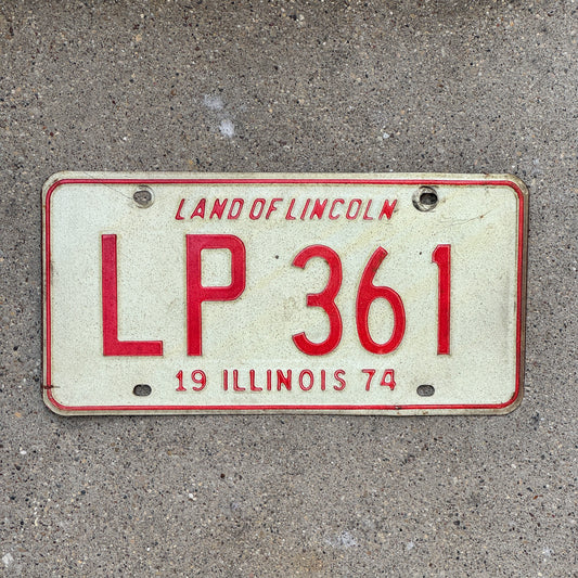 Photo of a 1974 Illinois License Plate Auto Tag Garage Decor Vintage LP 361 with original patina