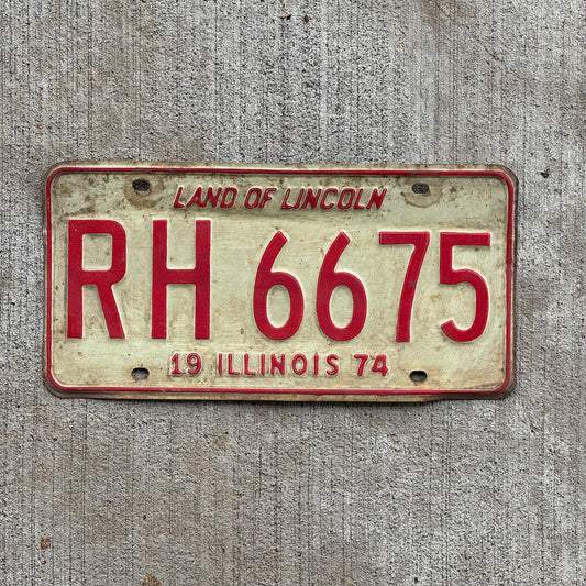 Photo of a 1974 Illinois License Plate Auto Tag Garage Decor Vintage RH 6675 with original patina