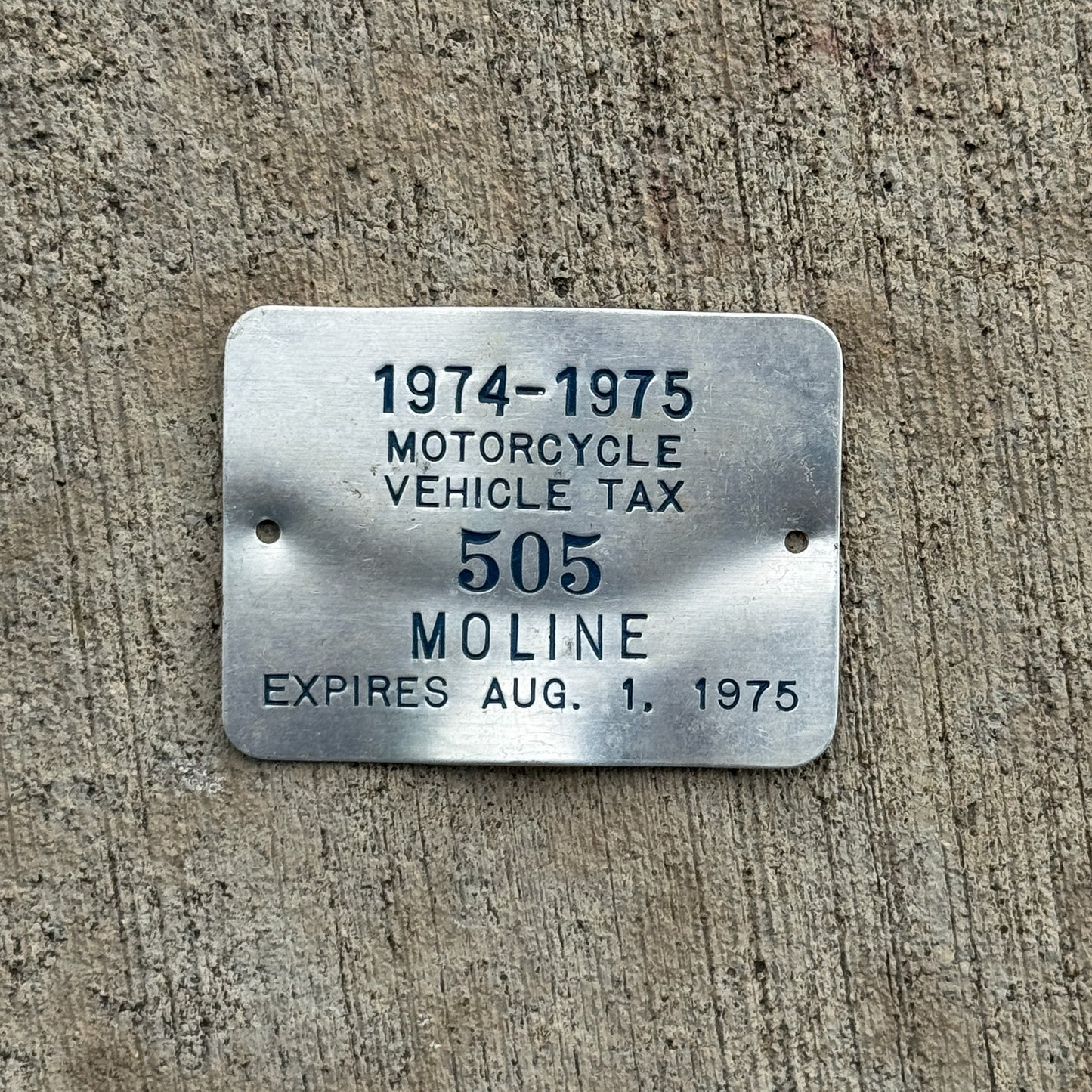 Photo of a 1974 Illinois Motorcycle Tax Tag License Plate Auto Tag Garage Decor Vintage 505 with original patina