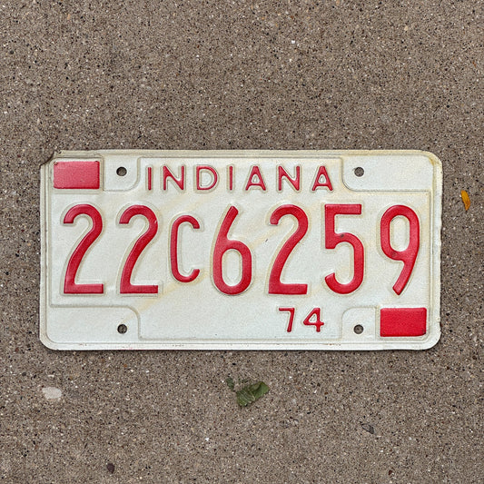 Photo of a 1974 Indiana License Plate Auto Tag Garage Decor Vintage 22 C 6259 with original patina