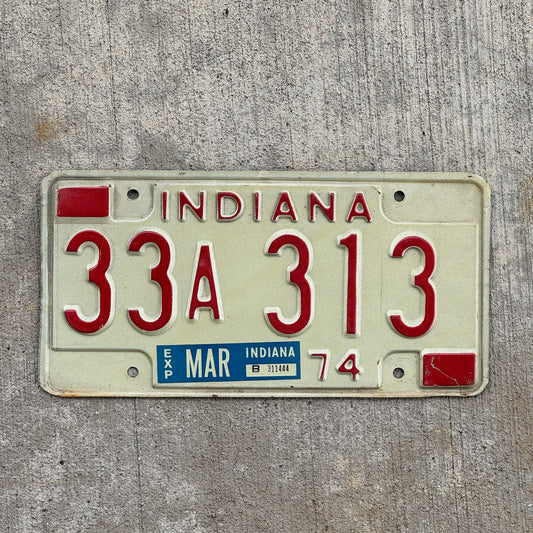 Photo of a 1974 Indiana License Plate Auto Tag Garage Decor Vintage 33 A 313 with original patina