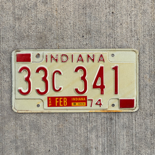 Photo of a 1974 Indiana License Plate Auto Tag Garage Decor Vintage 33 C 341 with original patina