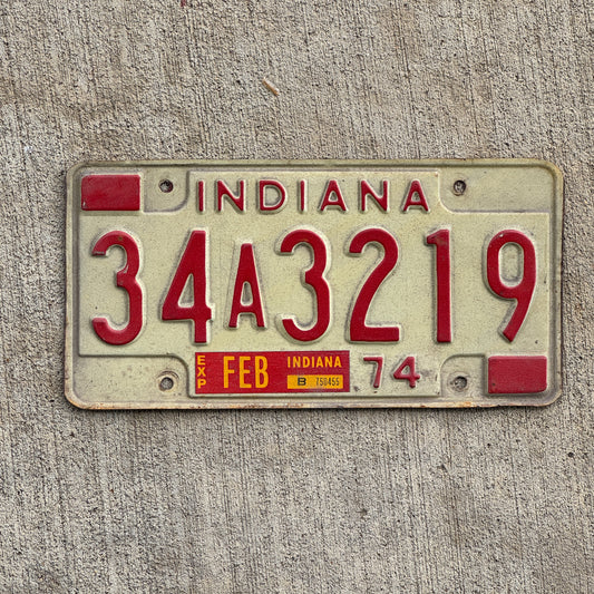Photo of a 1974 Indiana License Plate Auto Tag Garage Decor Vintage 34 A 3219 with original patina