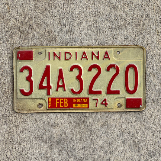 Photo of a 1974 Indiana License Plate Auto Tag Garage Decor Vintage 34 A 3220 with original patina