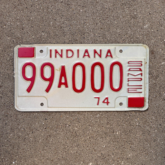 Photo of a 1974 Indiana Sample License Plate Auto Tag 2 Garage Decor 99A000 with original patina