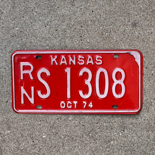 Photo of a 1974 Kansas License Plate Auto Tag Garage Decor Vintage Russell County Nurse Gift RN S 1308