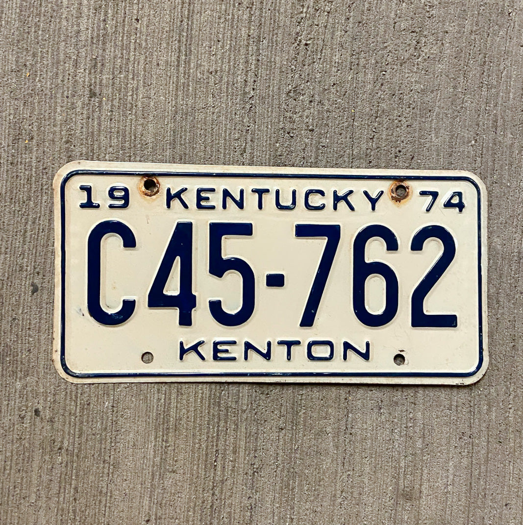 Photo of a 1974 Kentucky License Plate Auto Tag Garage Decor Vintage C45 762 with original patina
