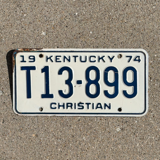 Photo of a 1974 Kentucky License Plate Auto Tag Garage Decor Vintage T13 899 with original patina