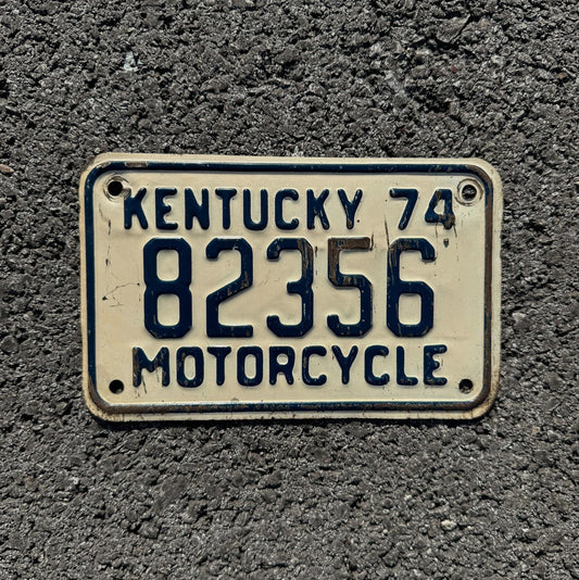 Photo of a 1974 Kentucky Motorcycle License Plate Auto Tag Garage Decor Vintage Bike 82356