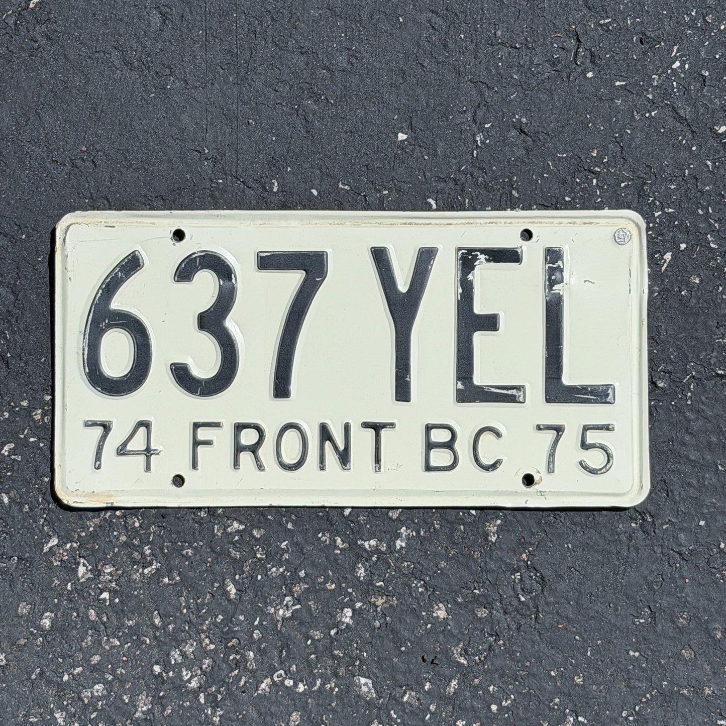 Photo of a 1974 Mexico License Plate Auto Tag Garage Decor Vintage Baja California 637 YEL with original patina
