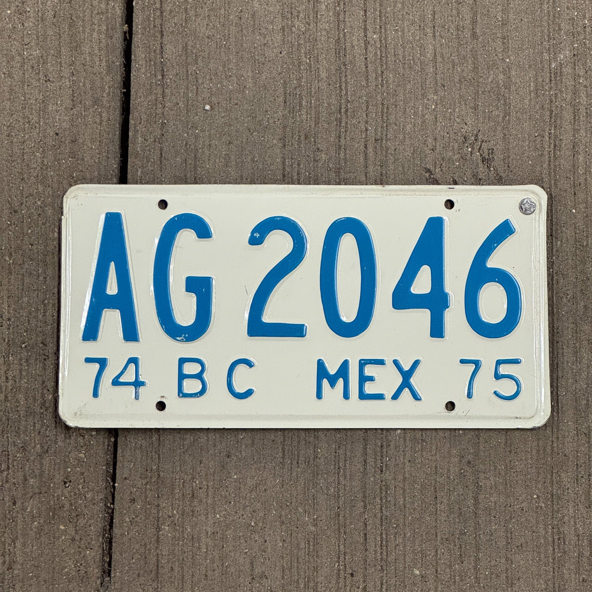 Photo of a 1974 Mexico License Plate Auto Tag Garage Decor Vintage Baja California AG 2046