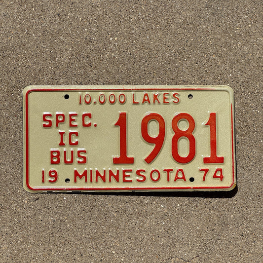 Photo of a 1974 Minnesota City Bus License Plate Auto Tag Garage Decor Vintage Birth Year Spec IC Bus 1981