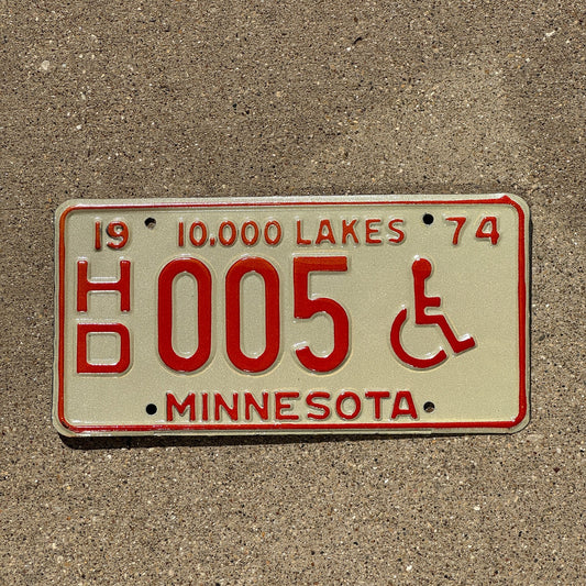 Photo of a 1974 Minnesota Handicapped License Plate Auto Tag 2 Garage Decor Low Number Single Digit HD 005