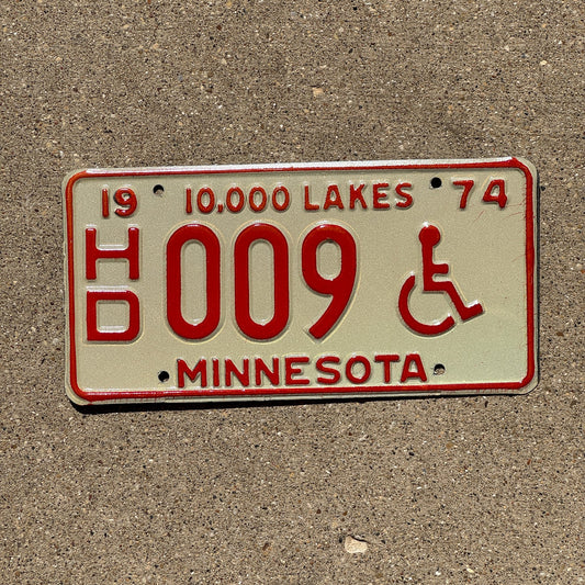 Photo of a 1974 Minnesota Handicapped License Plate Auto Tag 2 Garage Decor Low Number Single Digit HD 009