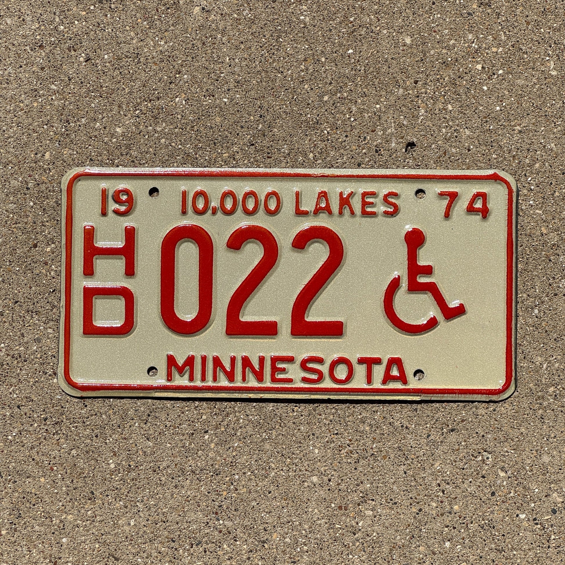 Photo of a 1974 Minnesota Handicapped License Plate Auto Tag 2 Garage Decor Low Number Two Digit HD 022
