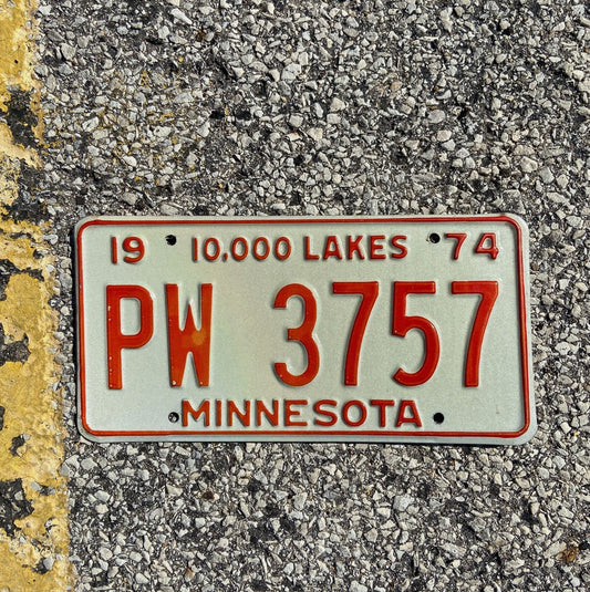Photo of a 1974 Minnesota License Plate Auto Tag 1 Garage Decor PW 3757