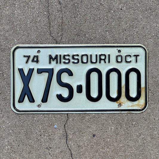 Photo of a 1974 Missouri License Plate Auto Tag 1 Garage Decor Fun Number X7S 000