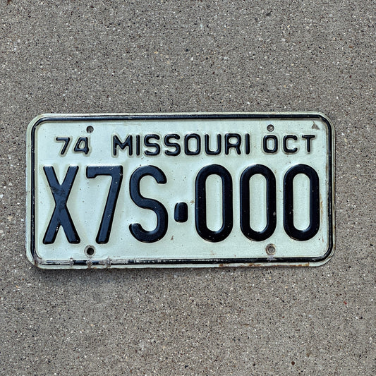 Photo of a 1974 Missouri License Plate Auto Tag 2 Garage Decor Fun Number X7S 000