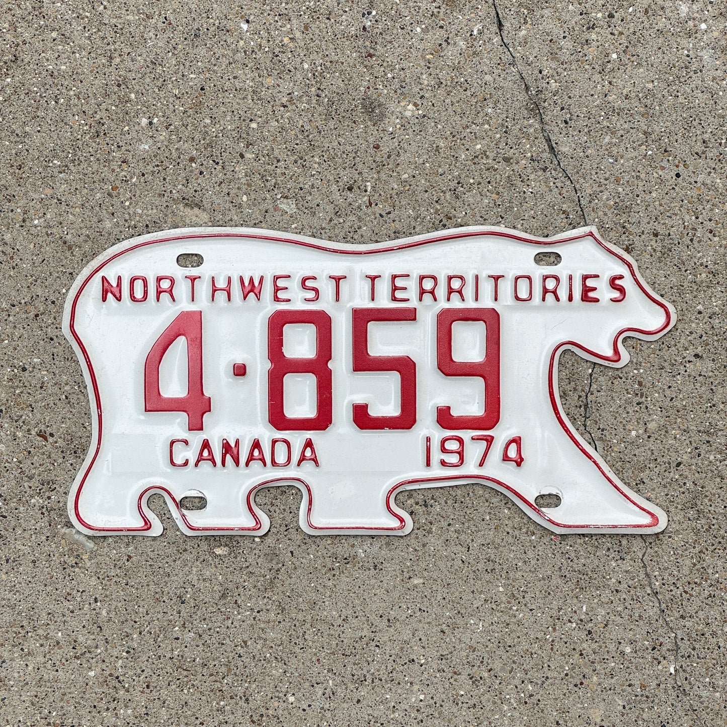 Photo of a 1974 Northwest Territories License Plate Auto Tag Garage Decor Vintage 4 859 with original patina