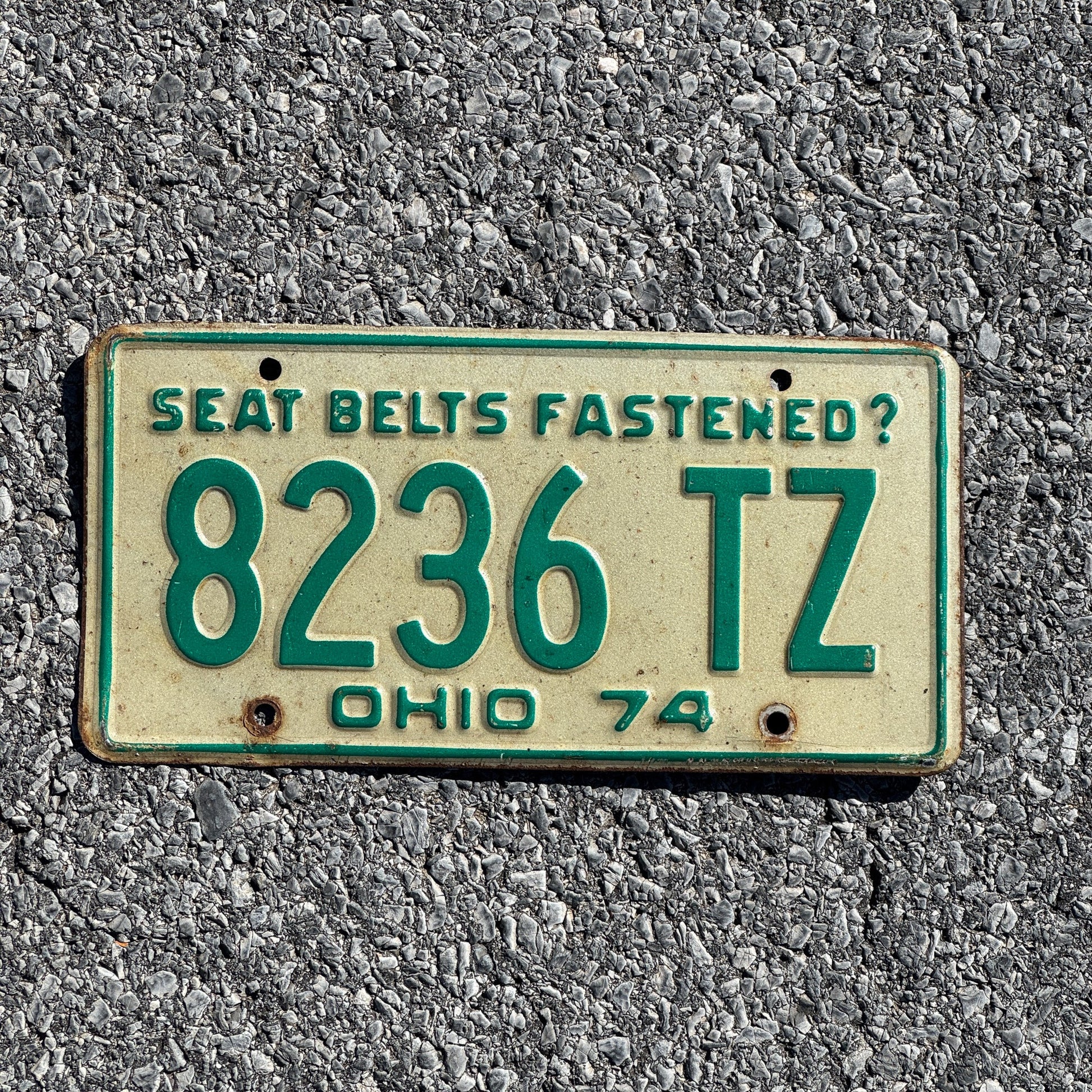 Photo of a 1974 Ohio License Plate Auto Tag Garage Decor Vintage 8236 TZ