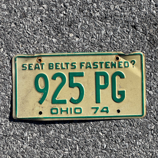 Photo of a 1974 Ohio License Plate Auto Tag Garage Decor Vintage 925PG