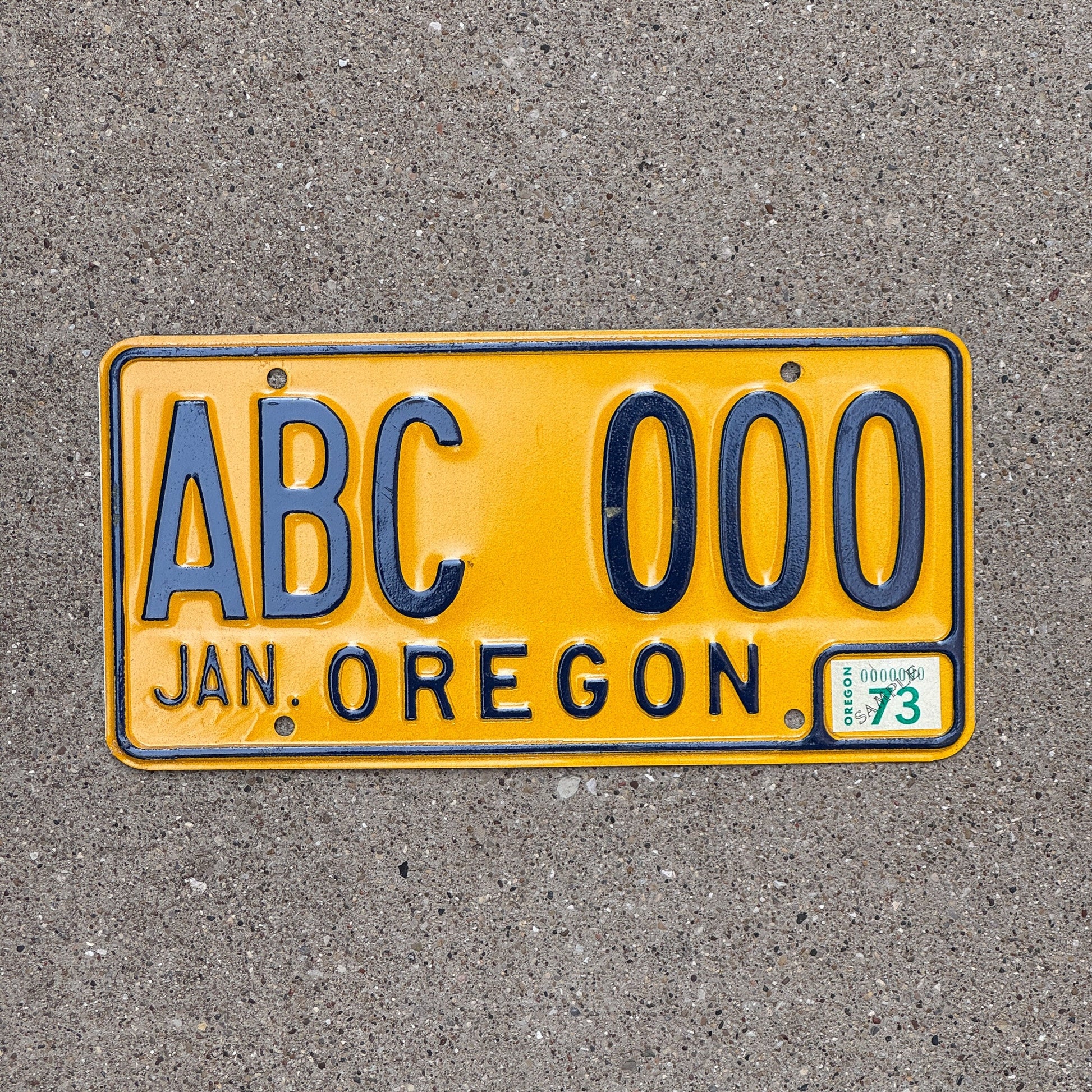 Photo of a 1974 Oregon SAMPLE License Plate Auto Tag Garage Decor Vintage ABC 000