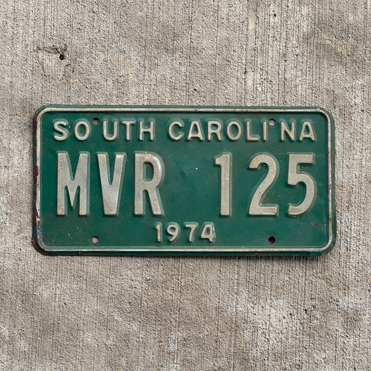Photo of a 1974 South Carolina License Plate Auto Tag 2 Garage Decor MVR 125 with original patina