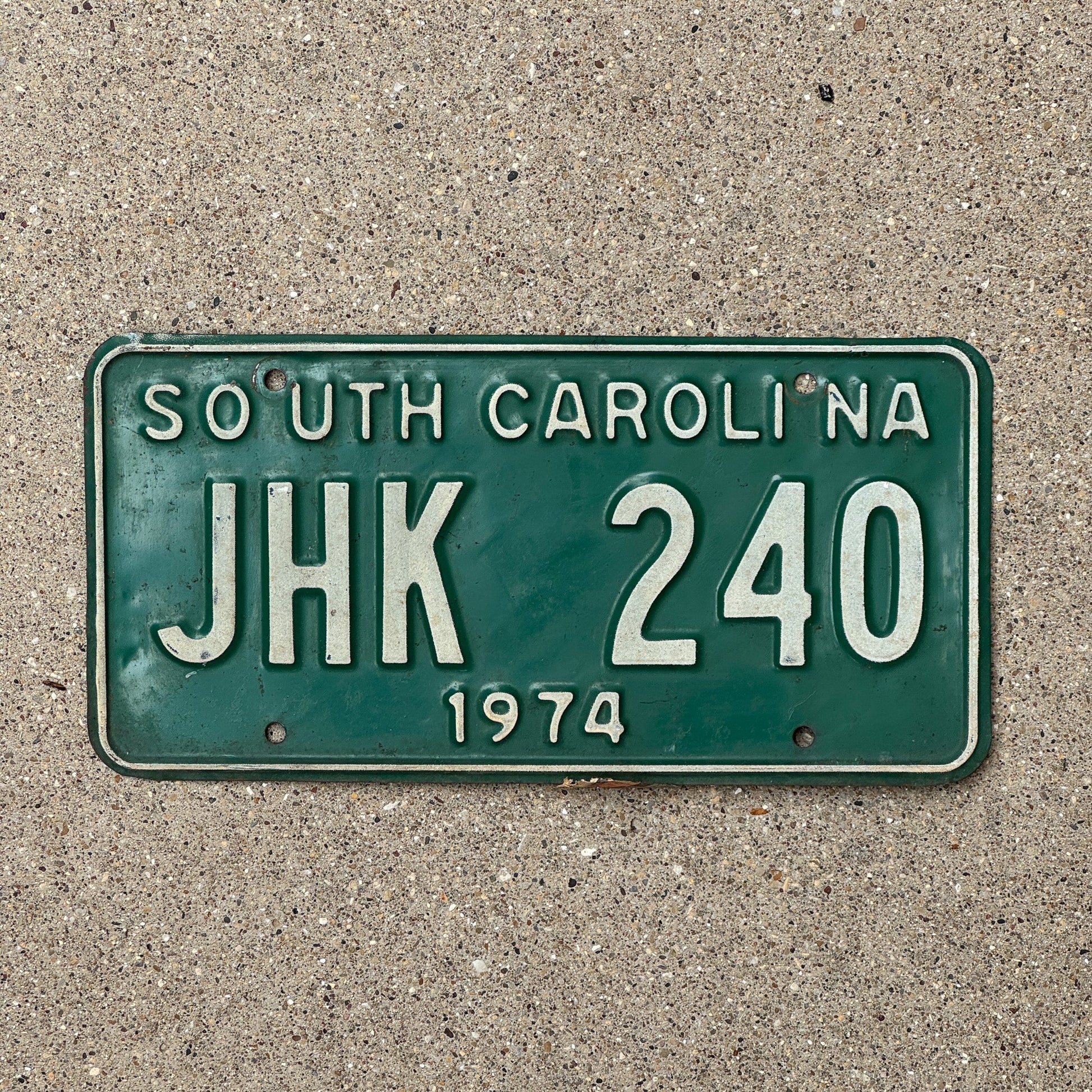 Photo of a 1974 South Carolina License Plate Auto Tag Garage Decor Vintage JHK 240