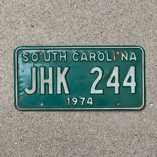 Photo of a 1974 South Carolina License Plate Auto Tag Garage Decor Vintage JHK 244