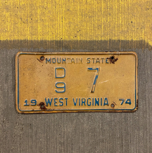 Photo of a 1974 West Virginia Dealer License Plate Auto Tag Garage Decor Vintage D9 7