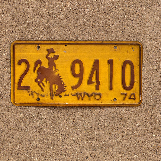 Photo of a 1974 Wyoming License Plate Auto Tag Garage Decor Vintage Cowboy Bronco 2 9410
