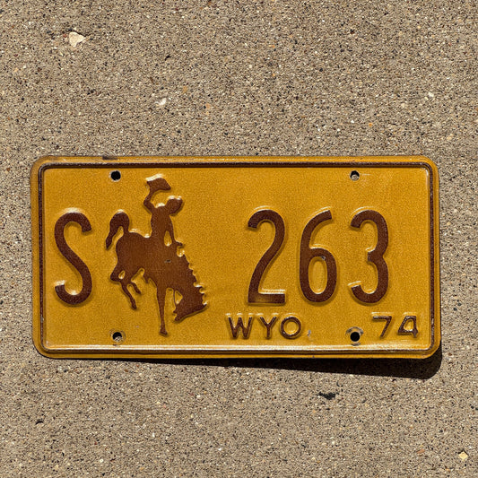 Photo of a 1974 Wyoming State Owned License Plate Auto Tag Garage Decor Vintage S 263